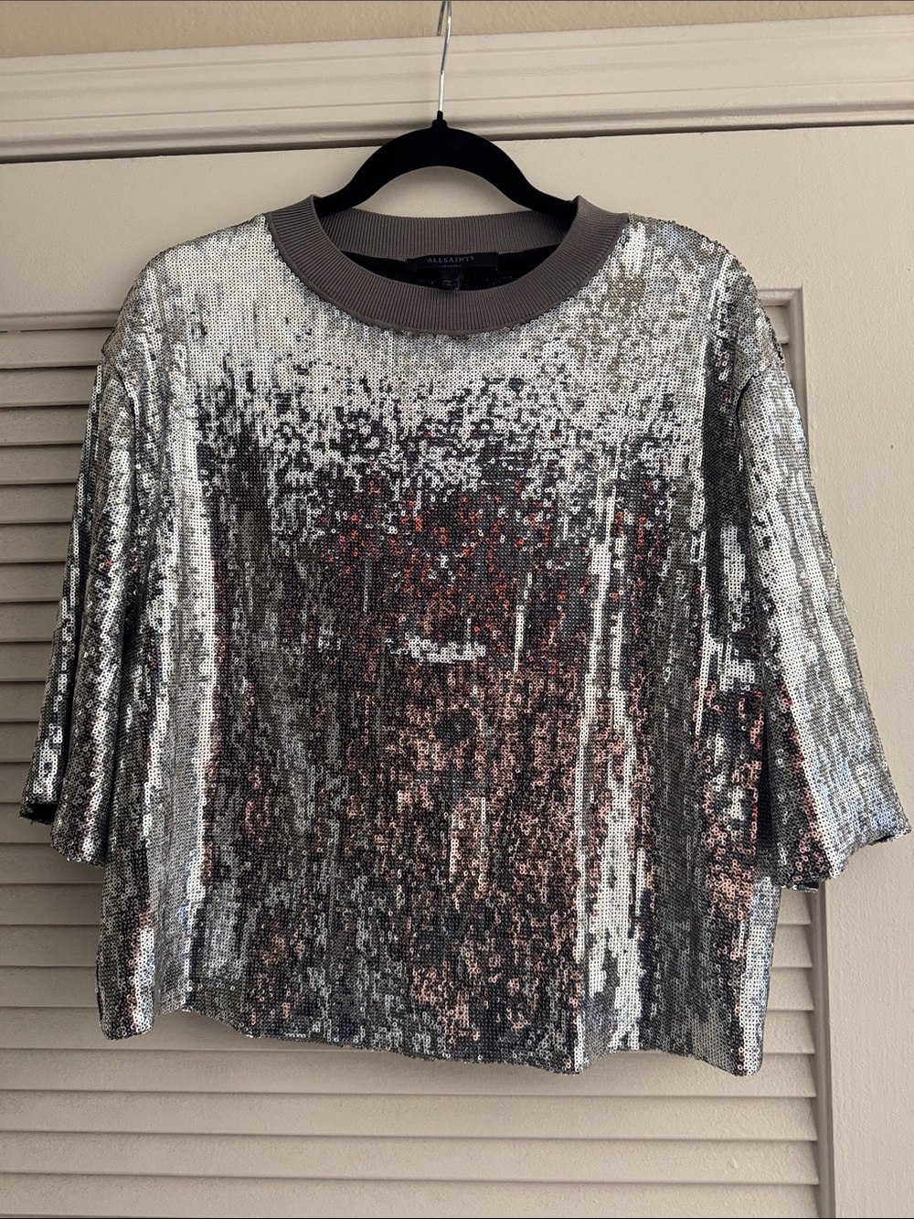 All Saints Silver Sequin Short Sleeve Tee